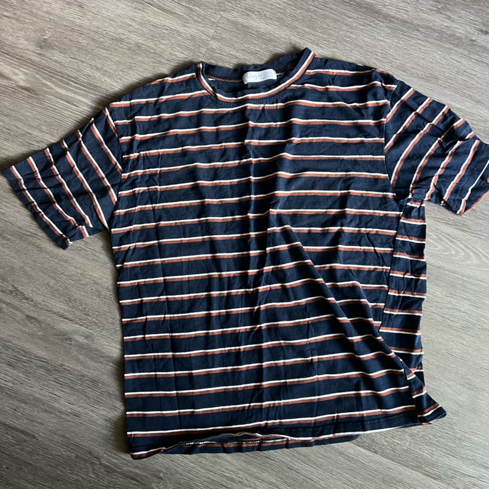 Navy and Orange Striped Women's Short Sleeve Tee